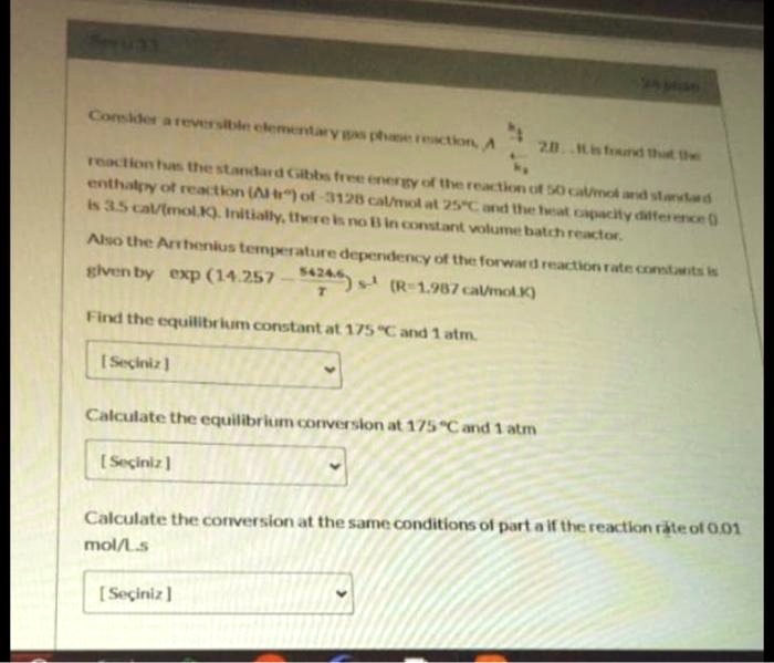 SOLVED: Texts: Consider a reversible elementary phase reaction A ⇌ B ...
