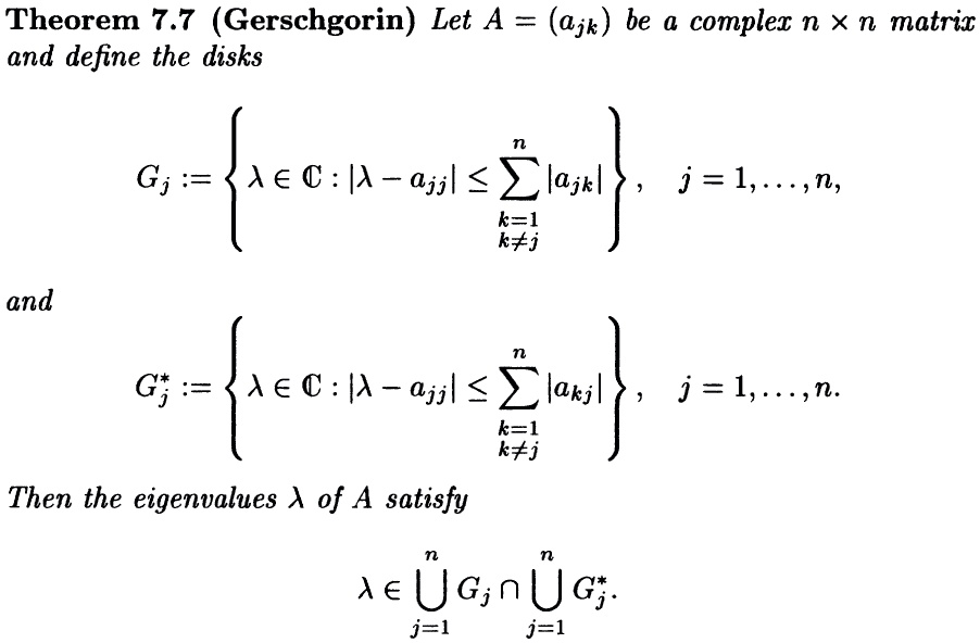 Solved Theorem 7 7 Gerschgorin Let A Ajk Be Compler N X N Matrix And Define The Disks Gj Ae A A Ajjl Lajk K L Ktj J 1 N And