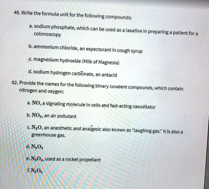 SOLVED 48. Write the formula unit for the following compounds a