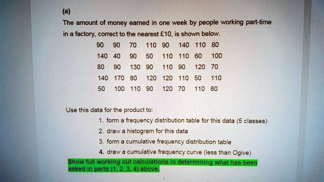 Solved The Amount Of Money Earned In One Week By People Working Part Time Factory Correct To The Nearest E10 Is Shown Below 110 140 110 140 110 110 100 130 110 1 140