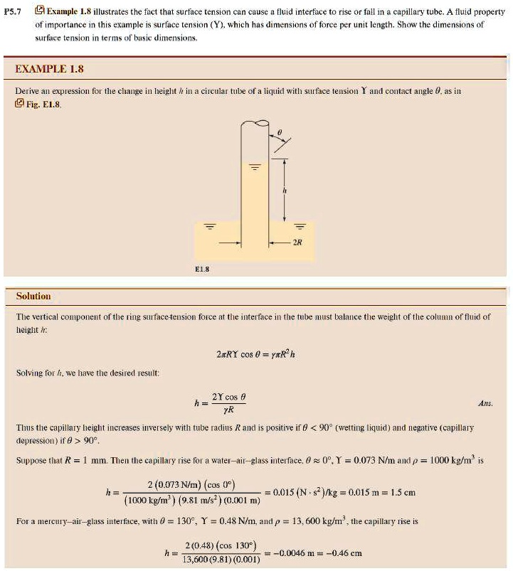 SOLVED P5.7 of importance in this example is surface tension(Y,which has dimensions of force