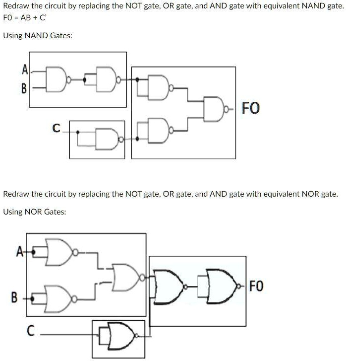 SOLVED: Redraw the circuit by replacing the NOT gate, OR gate, and AND ...