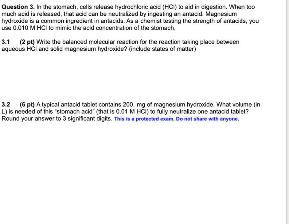 SOLVED Question 3. In the stomach, cells release hydrochloric acid