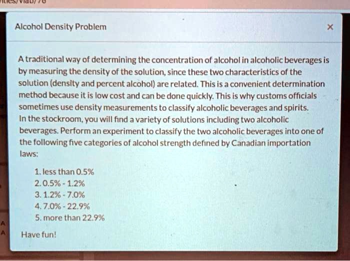 SOLVED A traditional way of determining the concentration of alcohol