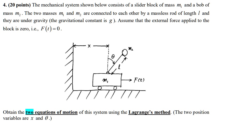 SOLVED: The mechanical system shown below consists of a slider block of ...