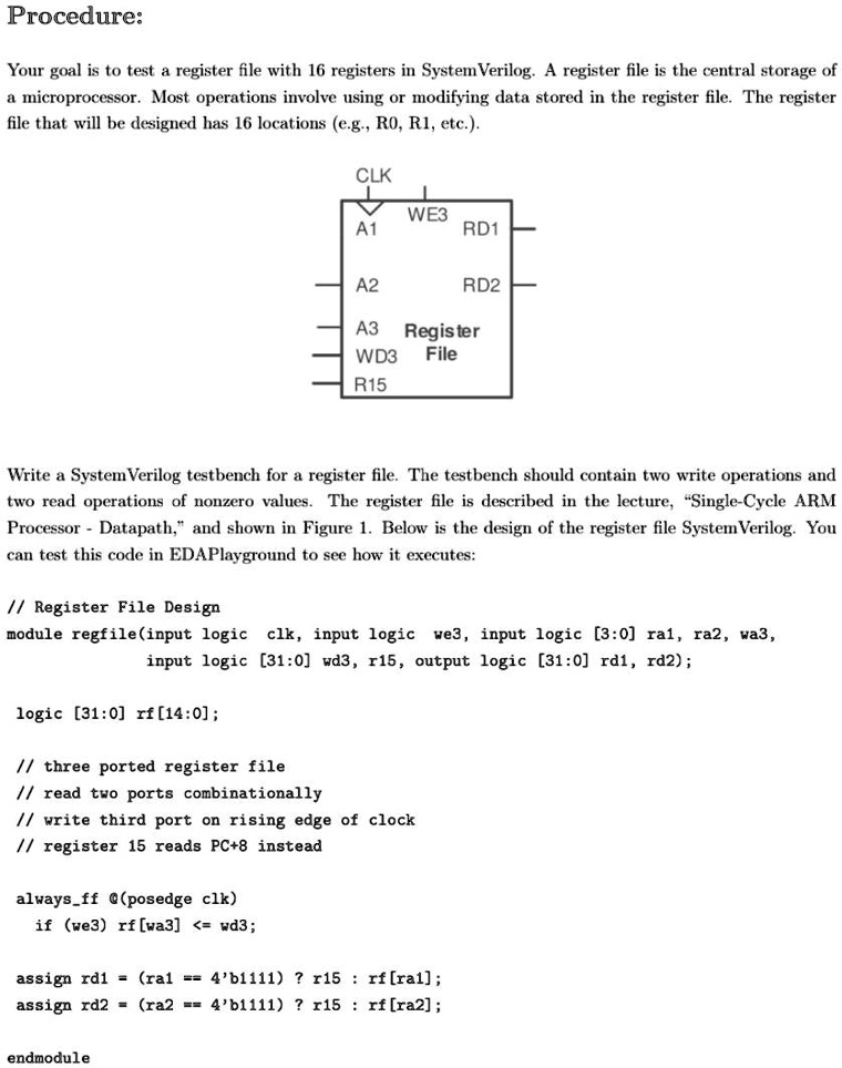 VIDEO solution: Procedure: Your goal is to test a register file with 16 ...