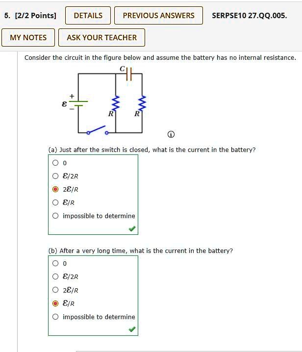 Consider the circuit in the figure below and assume the battery has no