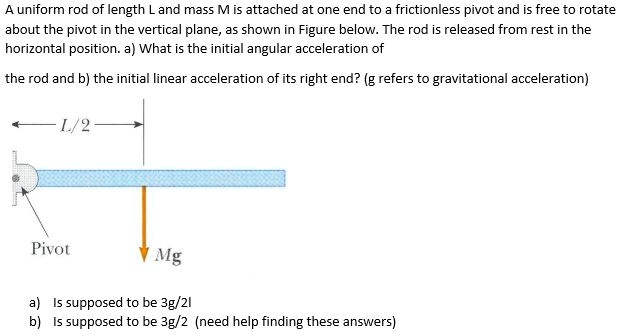 SOLVED: A uniform rod of length and mass M is attached at one end to a ...