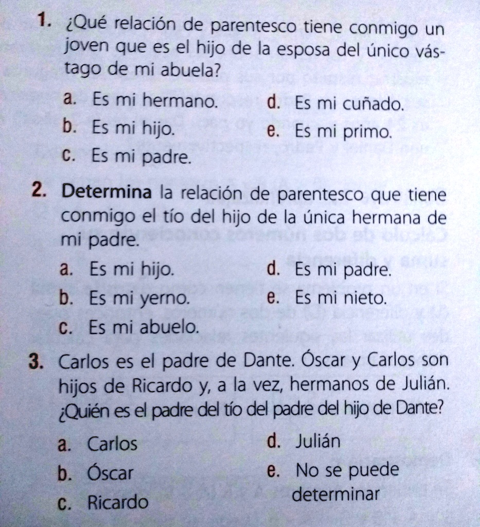 cual es la relacion de parentesco de cada uno 1 que relacion de