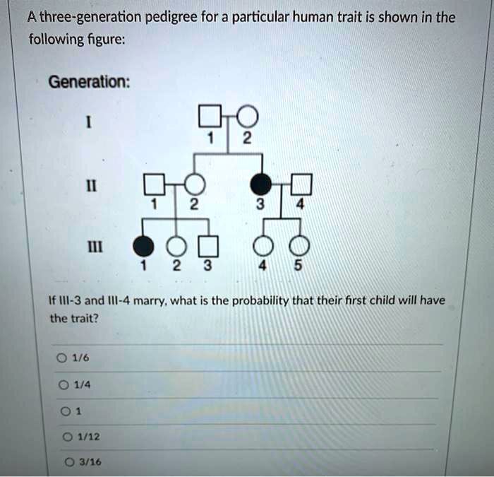 SOLVED: A three-generation pedigree for a particular human trait is ...