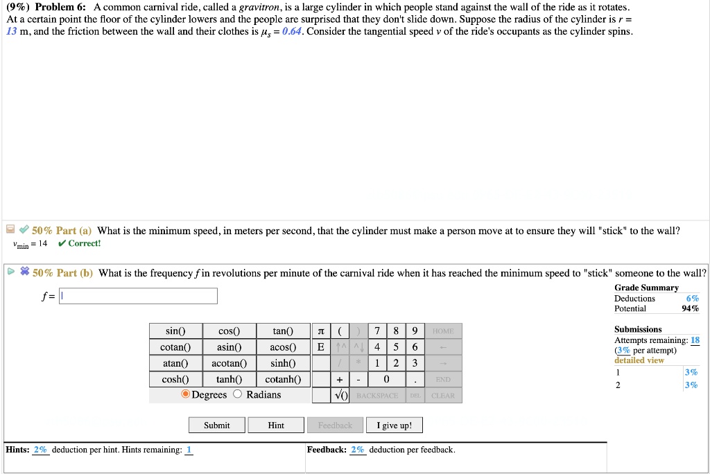 99 problem 6 a common carival ride called gravitronis large cylinder in ...