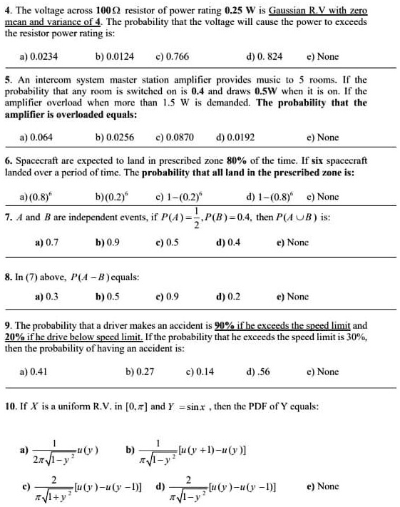 Solved The Voltage Ucross 10o F2 Resistor Of Power Riting 0 25 W Is Guussian Rvwith 11 Muwdwnncsoll The Probability That The Voltage Will Cause The Power Exceeds The Resistor Power Rating Is 9