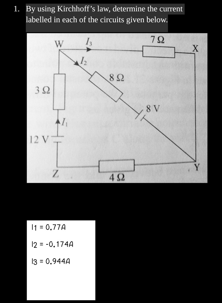 SOLVED: By using Kirchhoff’s law, determine the current labelled in ...