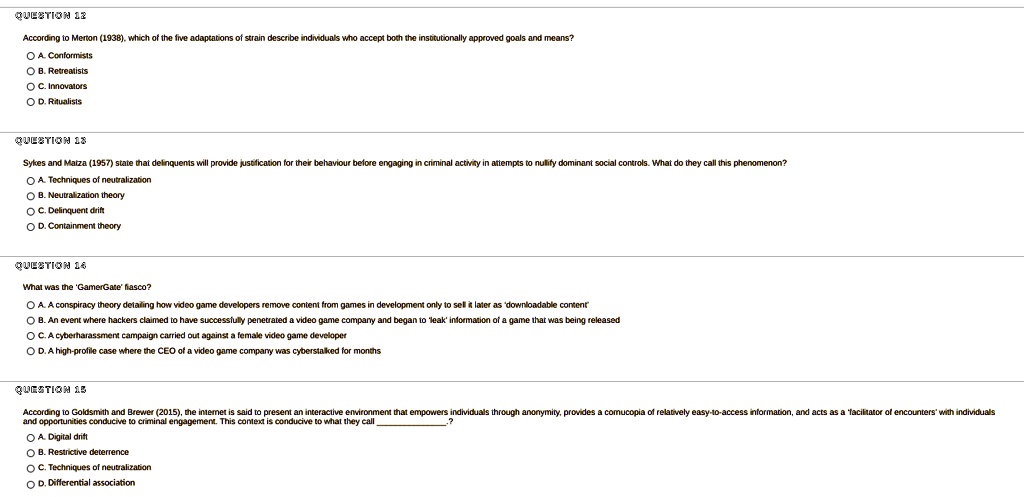 SOLVED: QUESTION 13 According to Merton (1938), which of the five ...