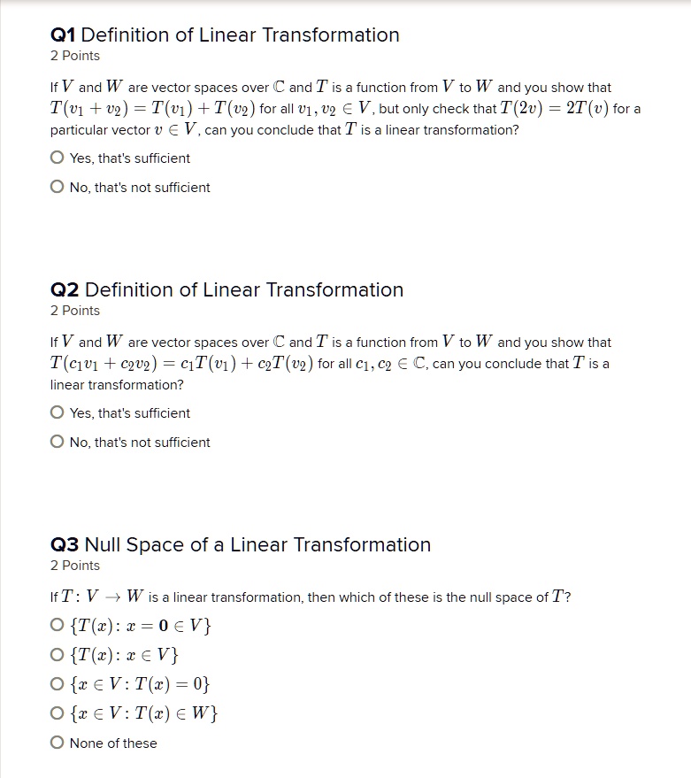 Q1 Definition of Linear Transformation 2 PointsIf V a… SolvedLib