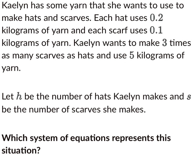 SOLVED Kaelyn has some yarn that she wants to use to make hats and