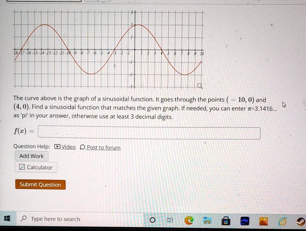 SOLVEDThe curve above is the graph of a sinusoidal function. It goes