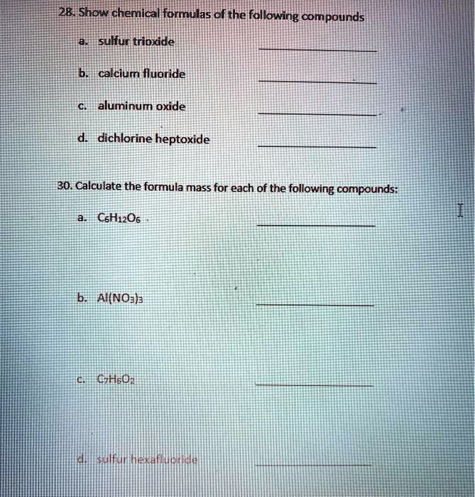 SOLVED 284 Show chemical formulas of the following compounds sulfur