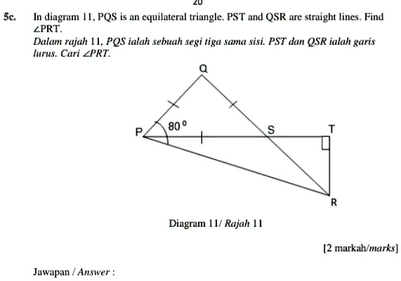 SOLVED: diagram I,PQS is an equilateral triangle. PST and QSR are ...