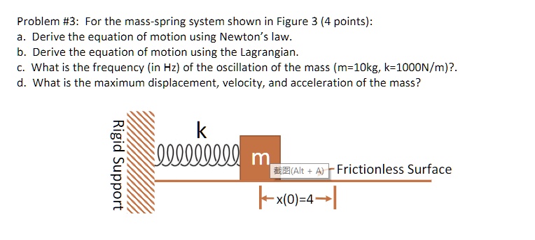 Solved Problem 3 For The Mass Spring System Shown In Figure 3 4 Points A Derive The 7905