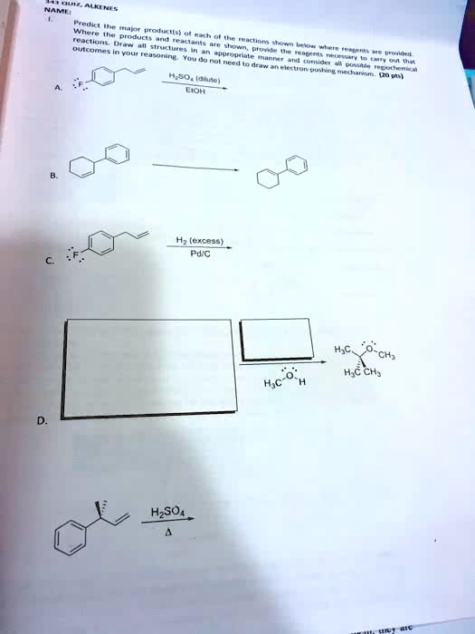 Solved: Need Help Please Show Work. 4 Quiz, Alkenes Name: 1. Predict 