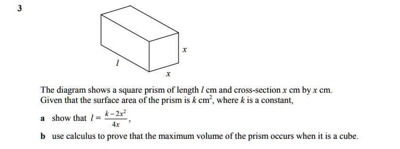 SOLVED: The diagram shows a square prism of length L cm and cross ...