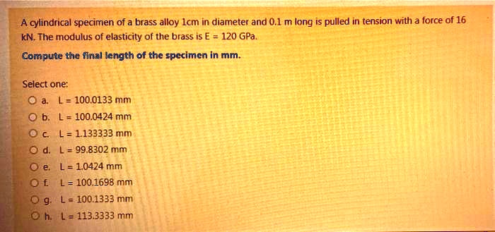SOLVED: A cylindrical specimen of a brass alloy, with a diameter of 1 ...