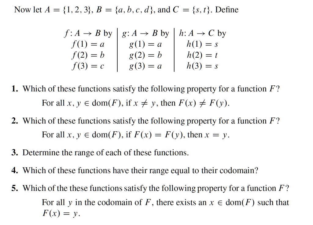 Solved Now Let A 1 2 3 B A B A D And A S T Define F A B By G A B By H A C By F A G