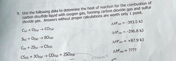 Solved Use The Following Data To Determine The Heat Of Reaction For