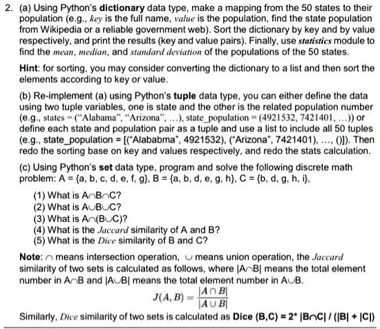 (a) Using Python's dictionary data type, make a mapping from the 50 ...