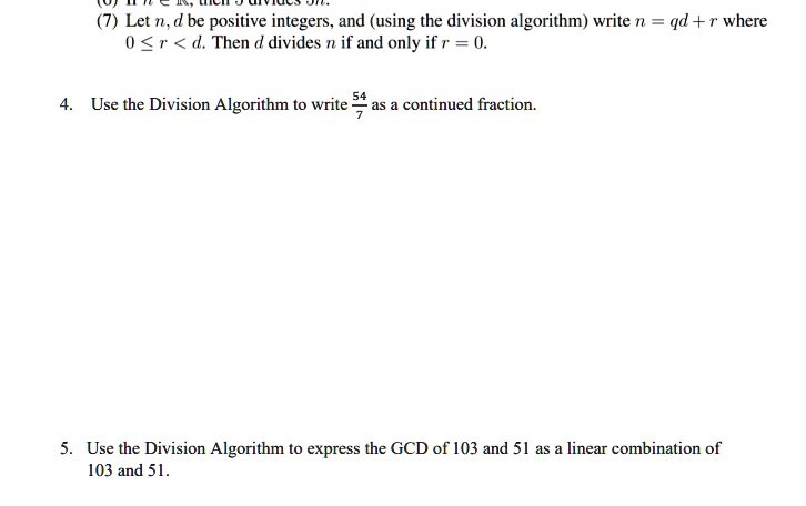 SOLVED:Let n, d be positive integers, and (using the division algorithm ...