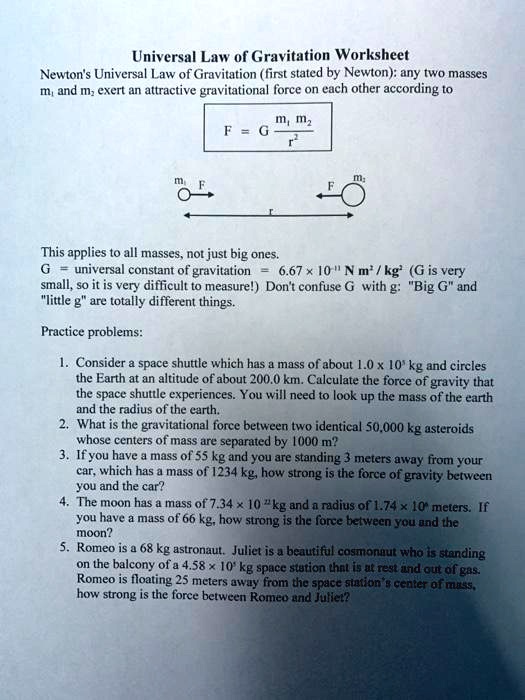 Universal Law Of Gravitation Worksheet Class Ix 11 Gravitation