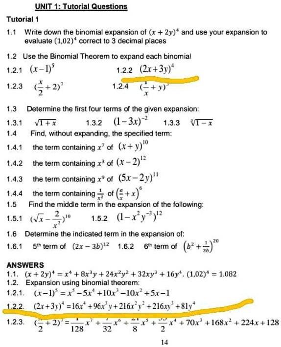 Solved Unl Iutorial Questiong Tutorial 1 1 Write Down The Binomial Expansion Of X Zy And Use Your Expansion T0 Evaluate 1 02 Correct T0 3 Decimal Places 1 2 Use