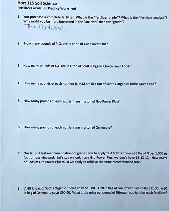 SOLVED questions 28 Hort115Soil Science Fertilizer Calculation