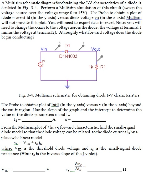 SOLVED: A Multisim schematic diagram for obtaining the I-V ...