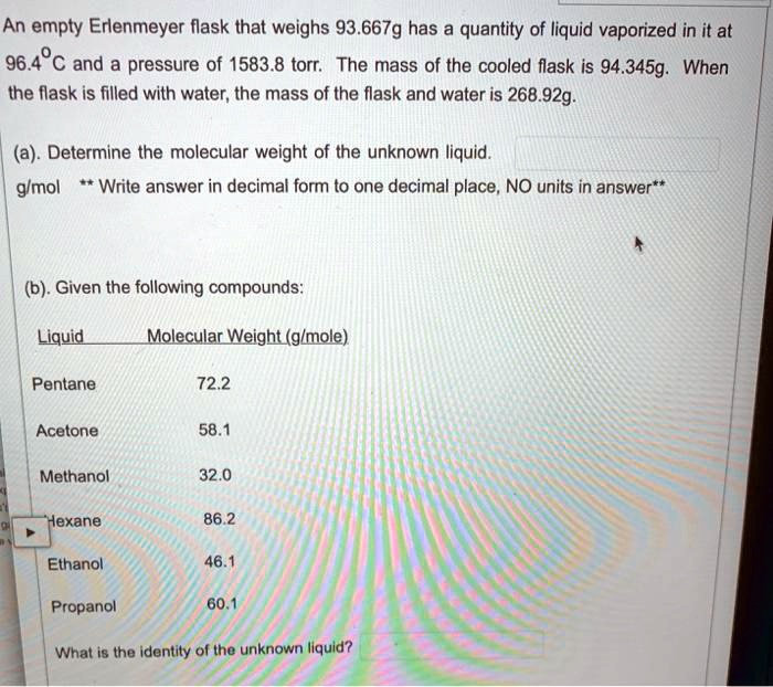 SOLVED An empty Erlenmeyer flask that weighs 93.667g has a quantity of