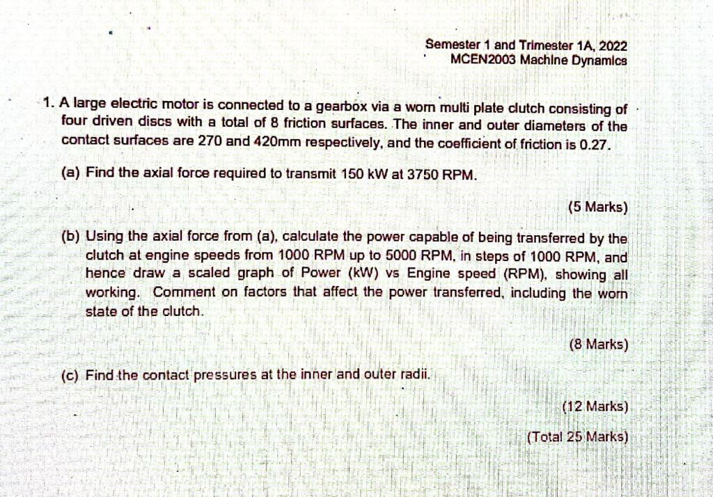 SOLVED: Semester 1 and Trimester 1A.2022 MCEN2003 Machlne Dynamics 1.A ...