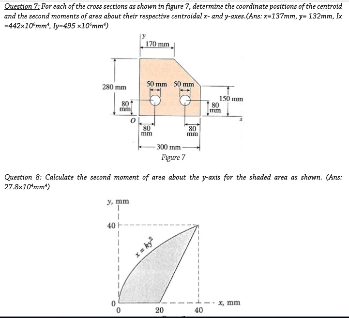 Question 7: For each of the cross sections as shown in figure 7 ...