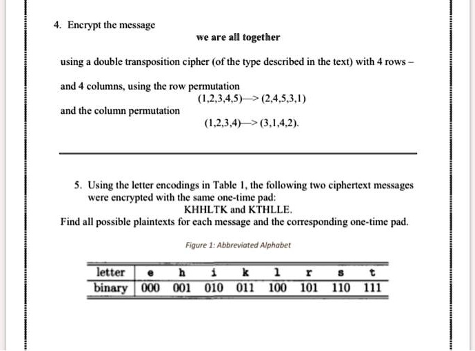 4. Encrypt the message we are all together using a double transposition ...