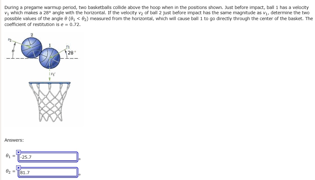 Ball 1 is launched with a velocity v1 which makes a 28Â° angle with the ...