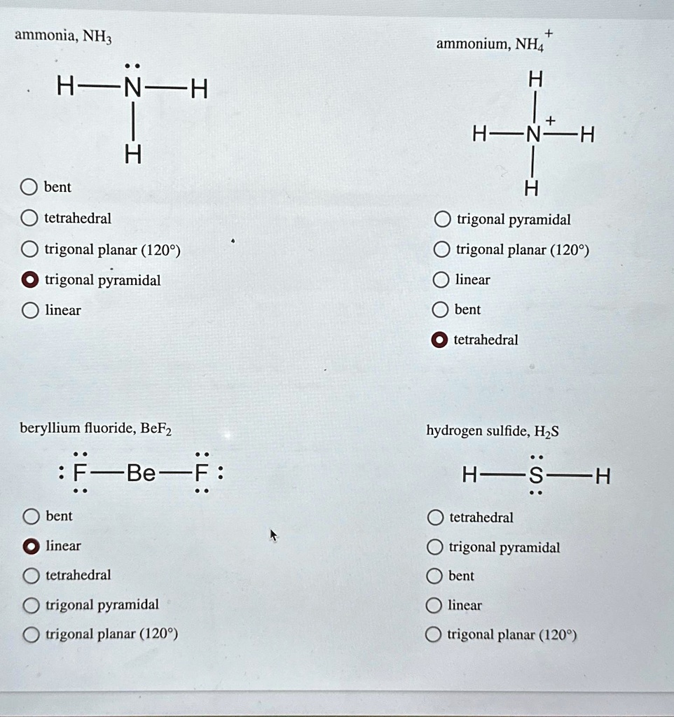 ammonia nh3 bent tetrahedral trigonal pyramidal trigonal planar 120 ...