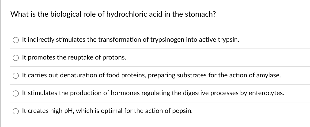 SOLVED What is the biological role of hydrochloric acid in the stomach