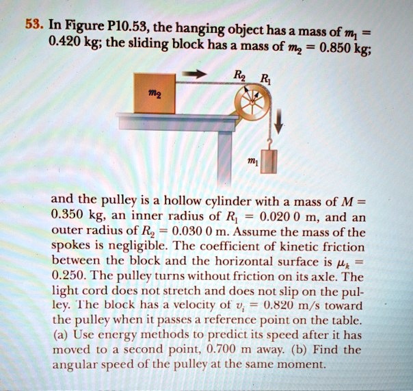 SOLVED 53. In Figure P1O.58,the hanging object has a mass of m 0.420