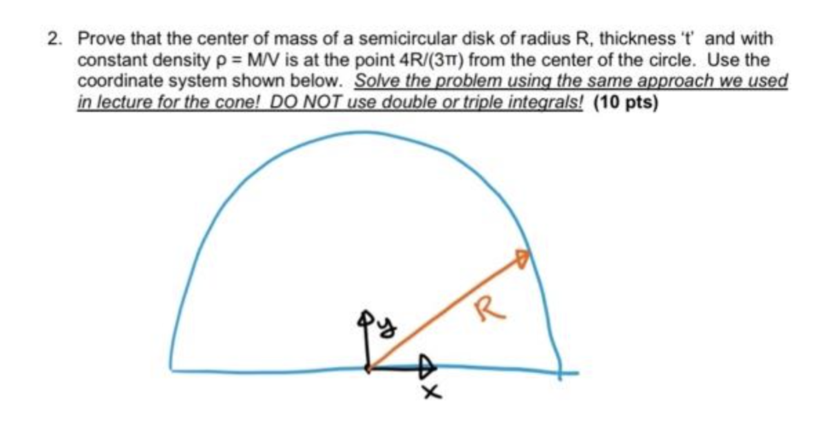 Solved 2 Prove That The Center Of Mass Of A Semicircular Disk Of Radius R Thickness T And 8347