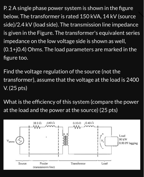 SOLVED P.2 A singlephase power system is shown in the figure below