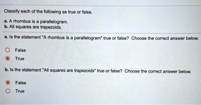 classify each of the following as true or false a rhombus is a