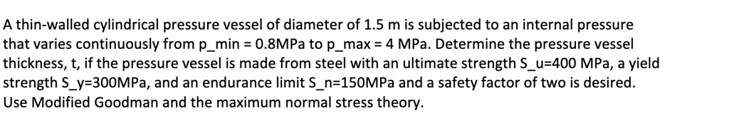 Solved: A Thin-walled Cylindrical Pressure Vessel Of Diameter 1.5 M Is 