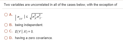 SOLVED: Two variables are uncorrelated in all of the cases below, with ...