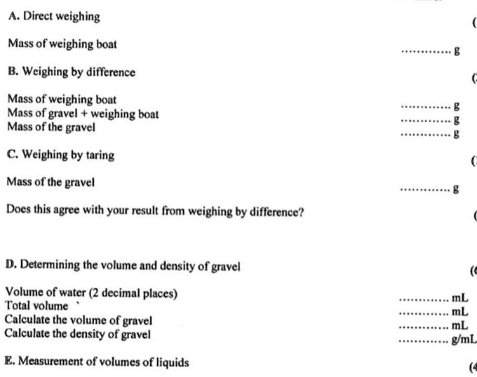SOLVED Direct weighing Mass of weighing boat Weighing by difference Mass of weighing boat Mass