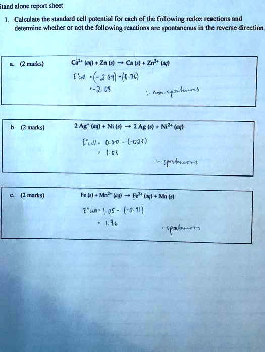 SOLVED Title Standard Cell Potentials and Spontaneity of Redox